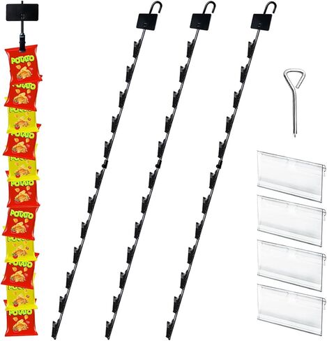Hanging Merchandise Strips with Hooks Chip Display Rack Stands Potato Bag Holder 12 Clips for Retail Displaying Label Headers Greeting Card Party Vendors Snack Candy Portable Organizer Storage 6 Pack in Kuwait