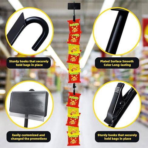Hanging Merchandise Strips with Hooks Chip Display Rack Stands Potato Bag Holder 12 Clips for Retail Displaying Label Headers Greeting Card Party Vendors Snack Candy Portable Organizer Storage 6 Pack in Kuwait