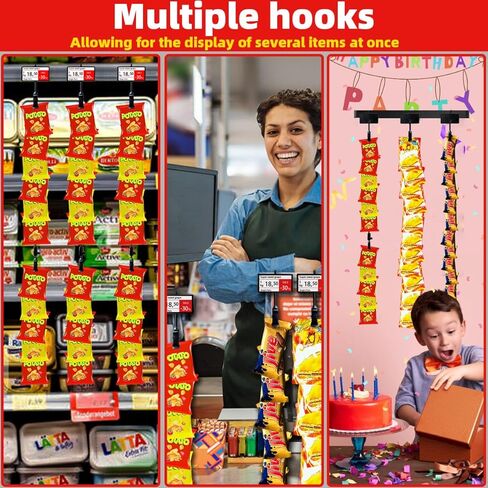 Hanging Merchandise Strips with Hooks Chip Display Rack Stands Potato Bag Holder 12 Clips for Retail Displaying Label Headers Greeting Card Party Vendors Snack Candy Portable Organizer Storage 6 Pack in Kuwait
