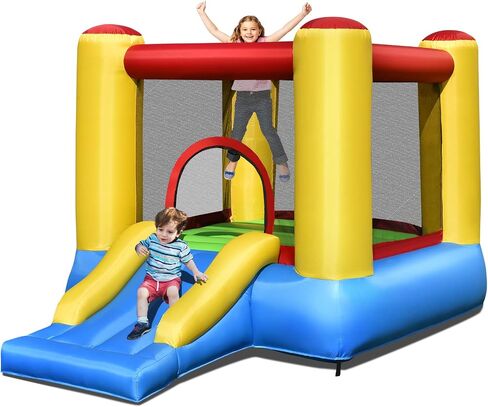 OLAKIDS Inflatable Bounce House, 3 in 1 Kids Jumping Castle with Large Bouncing Area, Slide, Basketball Rim, Indoor Outdoor Inflatable Obstacle Course with Carry Bag, Repair Kit (with 480W Blower) in Kuwait