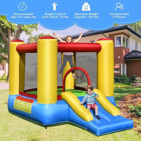 OLAKIDS Inflatable Bounce House, 3 in 1 Kids Jumping Castle with Large Bouncing Area, Slide, Basketball Rim, Indoor Outdoor Inflatable Obstacle Course with Carry Bag, Repair Kit (with 480W Blower) in Kuwait