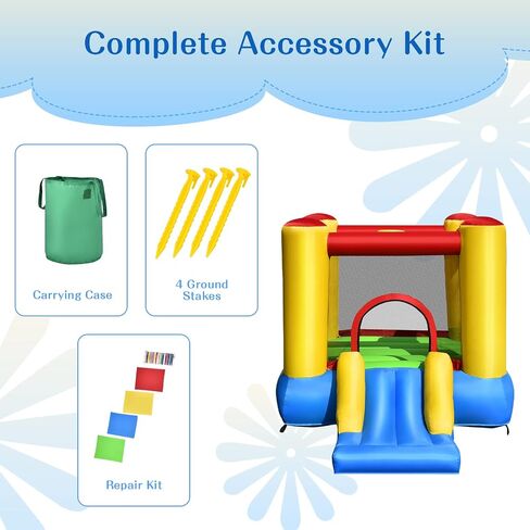 OLAKIDS Inflatable Bounce House, 3 in 1 Kids Jumping Castle with Large Bouncing Area, Slide, Basketball Rim, Indoor Outdoor Inflatable Obstacle Course with Carry Bag, Repair Kit (with 480W Blower) in Kuwait