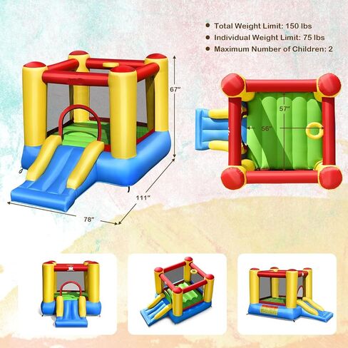 OLAKIDS Inflatable Bounce House, 3 in 1 Kids Jumping Castle with Large Bouncing Area, Slide, Basketball Rim, Indoor Outdoor Inflatable Obstacle Course with Carry Bag, Repair Kit (with 480W Blower) in Kuwait