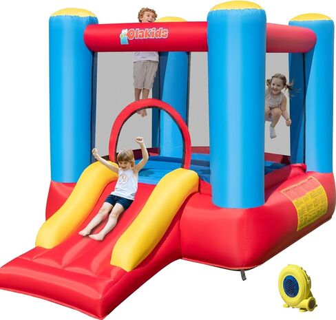 OLAKIDS Inflatable Bounce House, 3 in 1 Kids Jumping Castle with Large Bouncing Area, Slide, Basketball Rim, Indoor Outdoor Inflatable Obstacle Course with Carry Bag, Repair Kit (with 480W Blower) in Kuwait