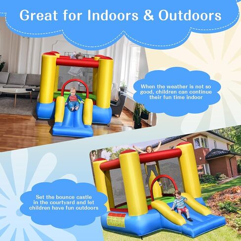 OLAKIDS Inflatable Bounce House, 3 in 1 Kids Jumping Castle with Large Bouncing Area, Slide, Basketball Rim, Indoor Outdoor Inflatable Obstacle Course with Carry Bag, Repair Kit (with 480W Blower) in Kuwait