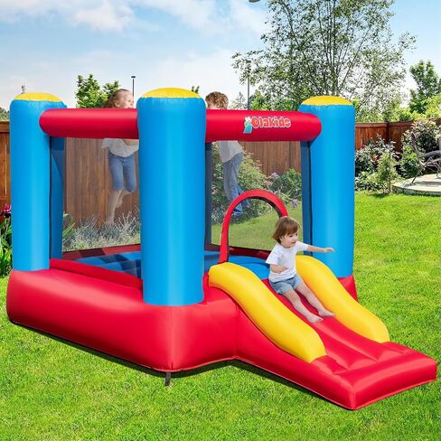 OLAKIDS Inflatable Bounce House, 3 in 1 Kids Jumping Castle with Large Bouncing Area, Slide, Basketball Rim, Indoor Outdoor Inflatable Obstacle Course with Carry Bag, Repair Kit (with 480W Blower) in Kuwait