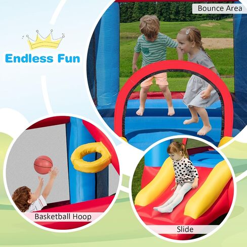 OLAKIDS Inflatable Bounce House, 3 in 1 Kids Jumping Castle with Large Bouncing Area, Slide, Basketball Rim, Indoor Outdoor Inflatable Obstacle Course with Carry Bag, Repair Kit (with 480W Blower) in Kuwait