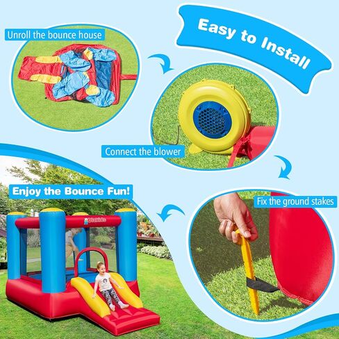 OLAKIDS Inflatable Bounce House, 3 in 1 Kids Jumping Castle with Large Bouncing Area, Slide, Basketball Rim, Indoor Outdoor Inflatable Obstacle Course with Carry Bag, Repair Kit (with 480W Blower) in Kuwait