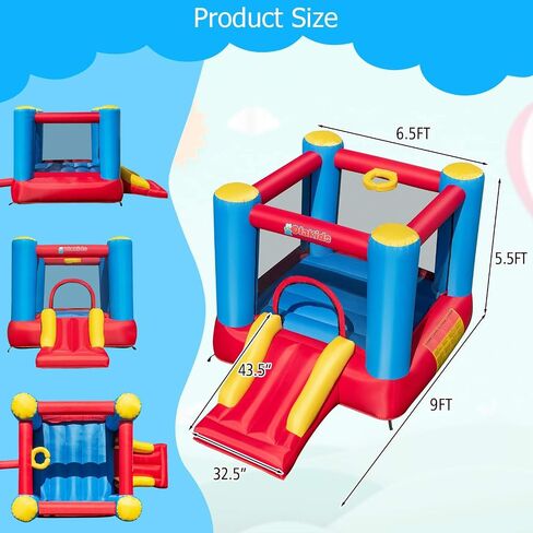OLAKIDS Inflatable Bounce House, 3 in 1 Kids Jumping Castle with Large Bouncing Area, Slide, Basketball Rim, Indoor Outdoor Inflatable Obstacle Course with Carry Bag, Repair Kit (with 480W Blower) in Kuwait