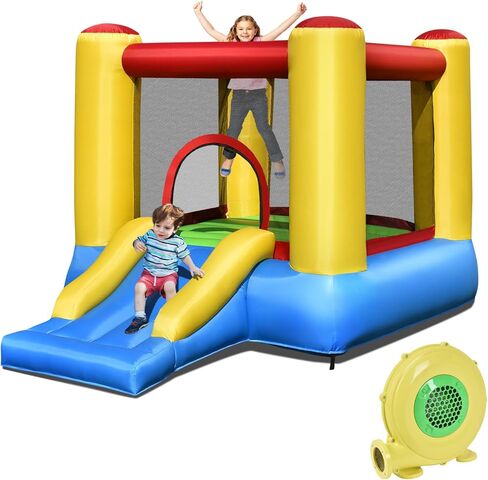 OLAKIDS Inflatable Bounce House, 3 in 1 Kids Jumping Castle with Large Bouncing Area, Slide, Basketball Rim, Indoor Outdoor Inflatable Obstacle Course with Carry Bag, Repair Kit (with 480W Blower) in Kuwait