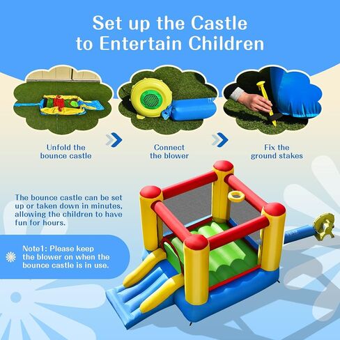 OLAKIDS Inflatable Bounce House, 3 in 1 Kids Jumping Castle with Large Bouncing Area, Slide, Basketball Rim, Indoor Outdoor Inflatable Obstacle Course with Carry Bag, Repair Kit (with 480W Blower) in Kuwait