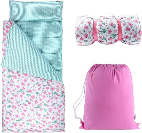 Toddler Nap Mat with Removable Pillow & Soft Blanket, All-in-One Lightweight Sleeping Bag for Daycare, Preschool, Kindergarten & Travel, Washable Bedding for Kids Boys & Girls in Saudi Arabia