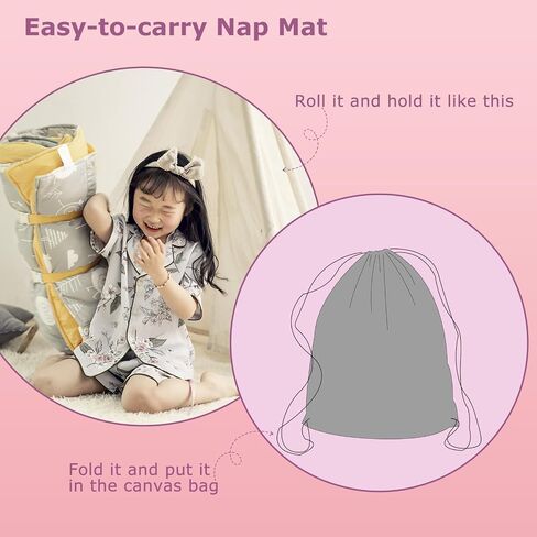 Toddler Nap Mat with Removable Pillow & Soft Blanket, All-in-One Lightweight Sleeping Bag for Daycare, Preschool, Kindergarten & Travel, Washable Bedding for Kids Boys & Girls in Saudi Arabia