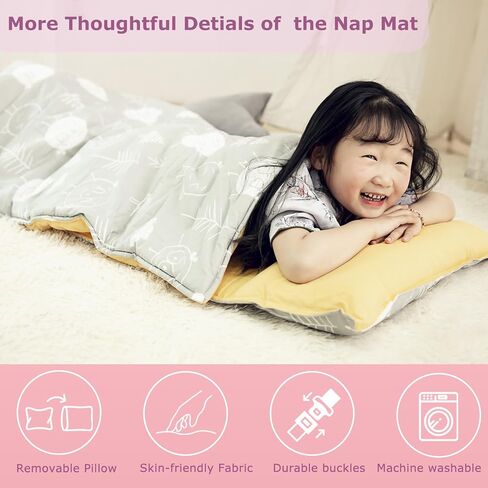 Toddler Nap Mat with Removable Pillow & Soft Blanket, All-in-One Lightweight Sleeping Bag for Daycare, Preschool, Kindergarten & Travel, Washable Bedding for Kids Boys & Girls in Saudi Arabia