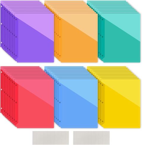 60 Pack Binder Pockets 3 Hole Punch Clear Document Folders 11.18 x 9.17 Inch Binder Organizer with Pockets Slash File Jacket Plastic Document Divider for Office Supplies (Multicolor) in Saudi Arabia