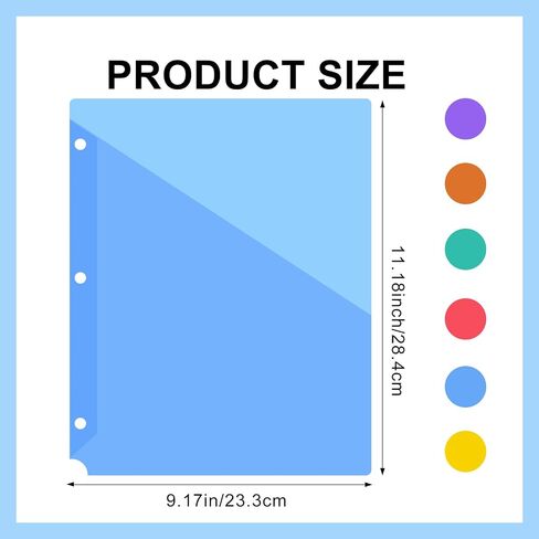 60 Pack Binder Pockets 3 Hole Punch Clear Document Folders 11.18 x 9.17 Inch Binder Organizer with Pockets Slash File Jacket Plastic Document Divider for Office Supplies (Multicolor) in Saudi Arabia