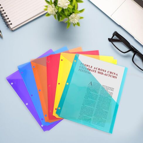 60 Pack Binder Pockets 3 Hole Punch Clear Document Folders 11.18 x 9.17 Inch Binder Organizer with Pockets Slash File Jacket Plastic Document Divider for Office Supplies (Multicolor) in Saudi Arabia