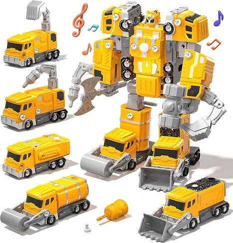 Toys for Ages 5-7, 5-in-1 Take Apart Vehicle Trucks Transform to Robot, 5 6 7 Year Old Boy Christmas Birthday Gift Ideas, Robot Toys for Kids 5-7 in Saudi Arabia