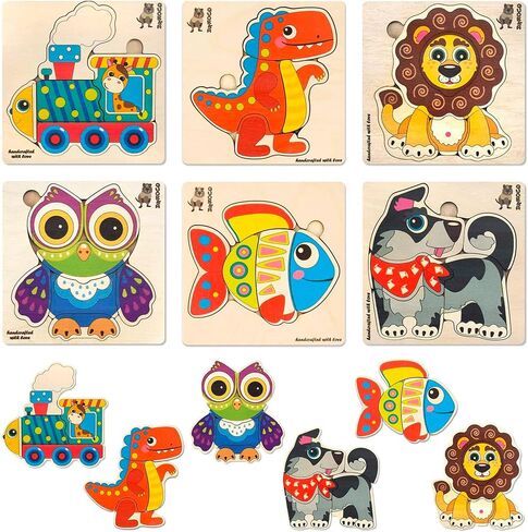 QUOKKA Wooden Puzzles for Toddlers 3-4 - 6XSET Toddler Puzzles Ages 3-4 - Wood Learning Montessori Toys 3-5 Year Old - Preschool Animal Travel Game Gift for Boys & Girls in Saudi Arabia