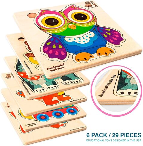 QUOKKA Wooden Puzzles for Toddlers 3-4 - 6XSET Toddler Puzzles Ages 3-4 - Wood Learning Montessori Toys 3-5 Year Old - Preschool Animal Travel Game Gift for Boys & Girls in Saudi Arabia