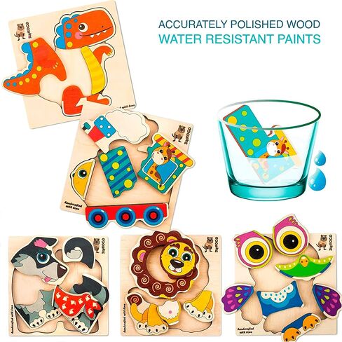 QUOKKA Wooden Puzzles for Toddlers 3-4 - 6XSET Toddler Puzzles Ages 3-4 - Wood Learning Montessori Toys 3-5 Year Old - Preschool Animal Travel Game Gift for Boys & Girls in Saudi Arabia