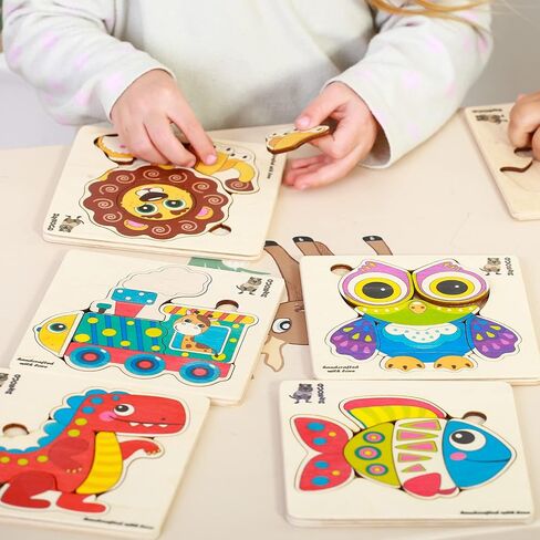 QUOKKA Wooden Puzzles for Toddlers 3-4 - 6XSET Toddler Puzzles Ages 3-4 - Wood Learning Montessori Toys 3-5 Year Old - Preschool Animal Travel Game Gift for Boys & Girls in Saudi Arabia