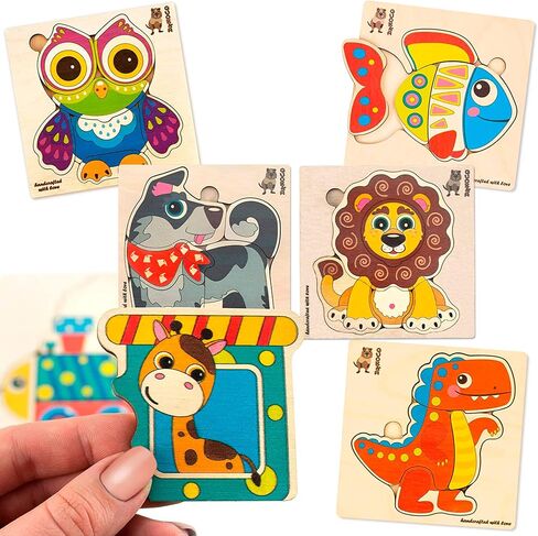 QUOKKA Wooden Puzzles for Toddlers 3-4 - 6XSET Toddler Puzzles Ages 3-4 - Wood Learning Montessori Toys 3-5 Year Old - Preschool Animal Travel Game Gift for Boys & Girls in Saudi Arabia