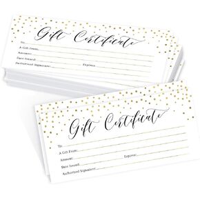 25 4x9 Gold Blank Gift Certificates For Business Gifts For Clients - Blank Gift Cards For Small Business Gift Certificates Christmas, Restaurant Gift Certificates For Spa Salon Gift Certificates