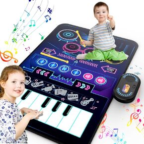 Toys for Year Old Boy Gifts- 2-in-1 Baby Piano Mat Toys for Toddlers 3, Floor Musical Mat Piano Keyboard & Drum Matt Set, Toys for 3 4 5 Year Old Boy Girl Gifts