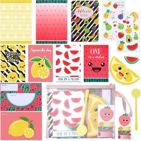 52-piece Fruit Letters and Notes Camping Stationery Set Cute Stationery Tote Set Happy Camper Fruit Party Favor for Friends and Family