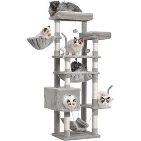 Cat Tree, Cat Tower for Large Cats with 2 Big Platforms, 2 Baskets, condo and Toys, 63" Cat Scratching Posts for Indoor Cats, Smoky Gray GCT020G