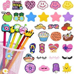 30 PCS Pencil Chrams for Kids Bulk,Pencil Topper Decorations,Cute Pen Toppers for Girls,Pencil Clips,Pencil Decor Pen Toppers Classroom Prizes Rewards,Classroom Gifts for Students
