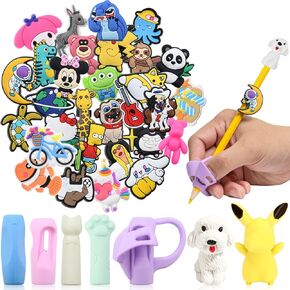 Kawaii Pencil Toppers Set-30PCS Pencil Toppers, 2PCS Pencil Tip Protector, 2PCS Pencil Top Erasers, 3Pcs Pencil Grippers for Kids Handwriting, Cute Classroom Must Haves & School Supplies for Students