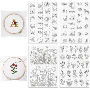 ACRNIGHEET 81PCS Water Soluble Embroidery Stabilizers Letter Patterns Embroidery Stick and Stitch Embroidery Paper with Pre-Printed Flower and Letter Patterns for Hand Sewing Lover Beginners