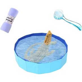 Bearded Dragons Foldable Bathtub with Soft Brush and Towel Set Reptile Accessories Swimming Pool Relax Cleaning Set for Small Pets Guniea Pig Turtle Hedgehog (19.68x3.14In)