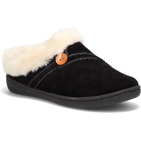 Clarks Womens Suede Leather Clog Slipper JMS0411B - Warm Plush Faux Fur Lining - Indoor Outdoor House Slippers For Women (9 M US, Black)