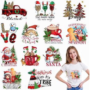 12 Sheets Christmas Iron on Transfers for T-Shirts,Christmas Heat Transfers Vinyl, Christmas Iron on Decals for Clothes Bag Pillow Covers DIY Decorations