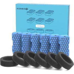 AONBOY Cat Water Fountain Filters, 6 Filters + 6 Cat Fountain Sponge, Suitable for AONBOY Pet Fountain S3-SC, Multiple Filtration, Isolates Floating Hairs and gets rid of Odors