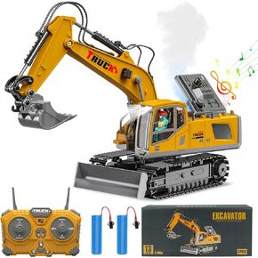Remote Control Excavator Toys for Ages 6-12 Boys, 13 Channel RC Excavator Construction Toys with Metal Shovel, Spray, Lighting, Sounds, Birthday Gifts for Kids 5-7 8 9 10 11 Year Old