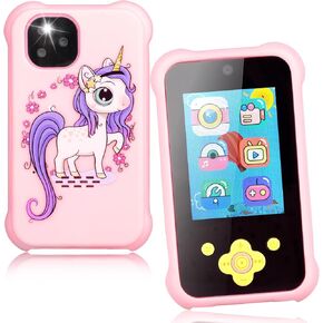 Mini Phone for Girls, Toddler Toy Phone with Dual Camera and MP3 Music Player, Kids Smart Phone with 32G SD Card & Silicone Cover & Lanyard Birthday for Kids Age 3/4/5/6/7 (Light Pink)