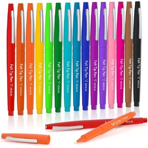 Lelix Felt Tip Pens, 15 Colors, 0.7mm Medium Point Felt Pens, Felt Tip Markers Pens for Journaling, Writing, Note Taking, Planner, Perfect for Art Office and School Supplies