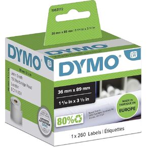 Dymo 36 mm x 89 mm LW Large Address Labels, 1 Rolls of 130, (260 Easy-Peel Labels), Self-Adhesive, for LabelWriter Label Makers, Authentic, Black Print on Clear