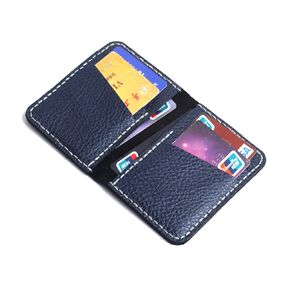 Handmade Leather Card Holder Wallet, Multiple Card Slots, Navy Blue