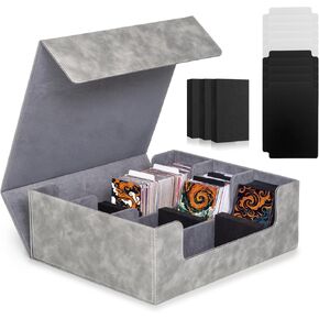 Card Deck Box for Trading Cards with 10 Dividers, Magnetic Storage Box Fit 1800+ Single Sleeved Cards, Card Holder Case for MTG, TCG, Sport card and Magic cards (Gray)