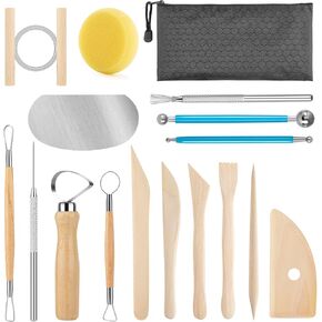 Pottery Tool Kit, 17pcs Polymer Clay Tools, Modeling Clay Sculpting Tools Kit, Ceramics Tools, Trimming, Embossing Pattern, Smooth Wooden Handles