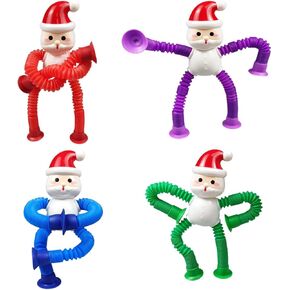 Anditoy 4 Pack Santa Claus Suction Cup Pop Tubes Toys Sensory Toys for Kids Boys Girls Christmas Stocking Stuffers Gifts