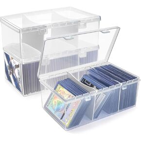 Toploads Storage Box,Trading Card Storage Box with Dividers Plastic Baseball Card Storage Box for 500+ Sports Cards 100+ Top Loads for MTG Magic TCG Yugioh Playing Card Case Holder Organizer