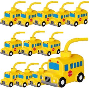 Tanlade 12 Set School Party Favor Gift Supplies Bus Cups with Straws, Plastic Vehicle Bus Shape Cup Reusable Plastic Cups Bulk First Day of School Birthday Party Favor for Car Birthday Party
