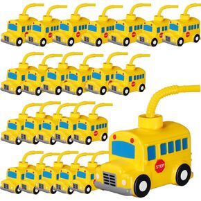 Tanlade 12 Set School Party Favor Gift Supplies Bus Cups with Straws, Plastic Vehicle Bus Shape Cup Reusable Plastic Cups Bulk First Day of School Birthday Party Favor for Car Birthday Party