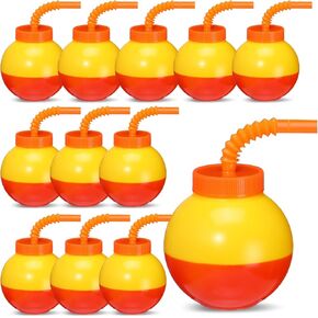 Amyhill 24 Set Fishing Bobbers Cups with Straws and Lids 10 oz Fun Fishing Birthday Party Decorations Red and White Plastic Cups for Kids Fishermen Pool Party Decorations